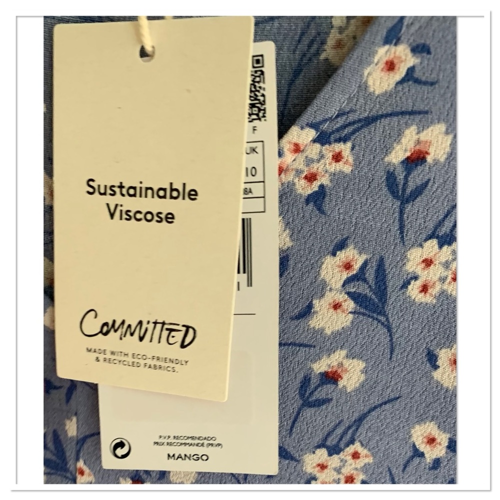 NWT Mango Flowy Printed Midi Dress Blue Medium - Picture 8 of 9